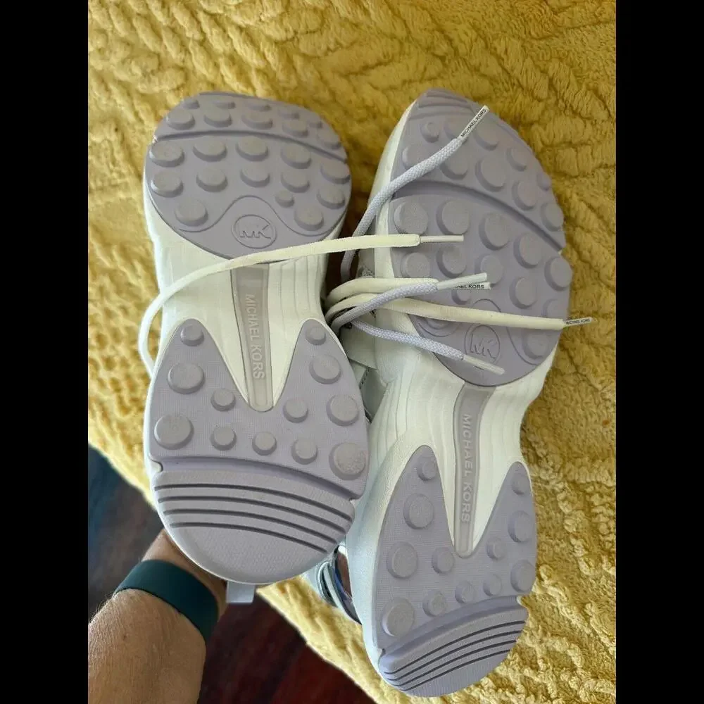 Michael Kors Women High Top Wedge Sneakers Shoes White/Silver/Lavender Sz 8.5M - Picture 5 of 6